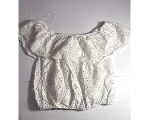 NWT rue21 White Eyelet Off the Shoulder Crop Top XL Boho Cottagecore Festival